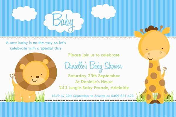 Giraffe and Lion Baby Shower Invitation Ideas