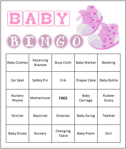Girls Baby Shower Bingo Games