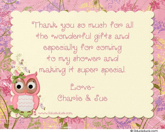 Owl Whimsy Baby Shower Thank You Wording
