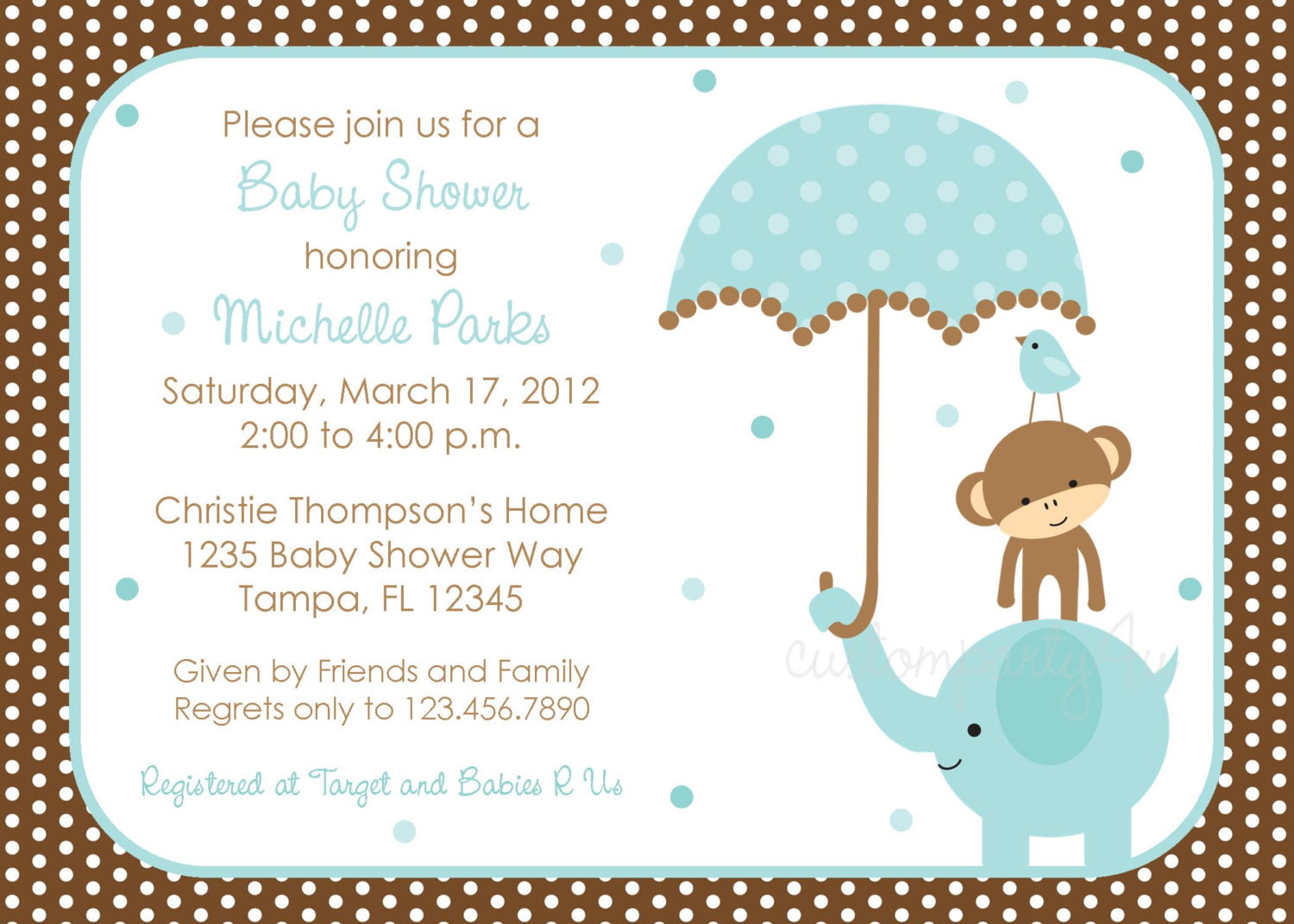 Polka dot Elephant Boys Baby Shower Invitations