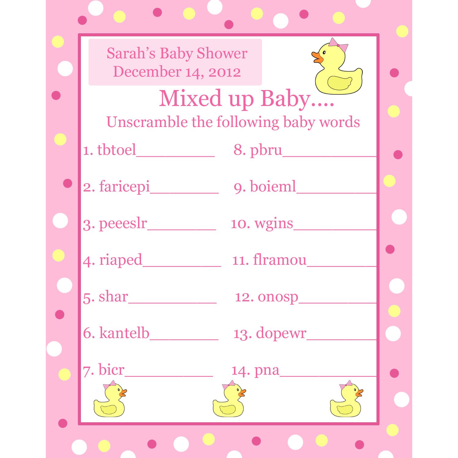 Free Baby Shower Word Scramble Game For Baby Girl
