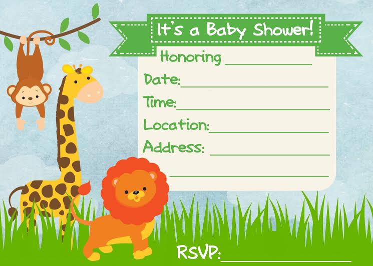 Free Printable Jungle Theme Baby Shower Invitation