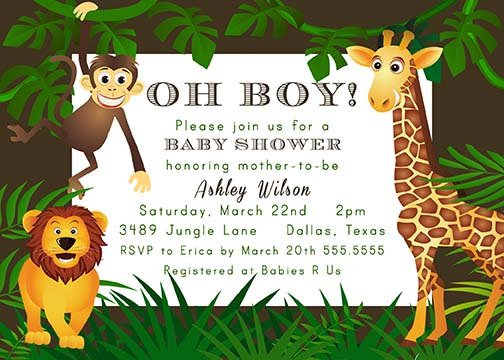 Jungle Theme Zoo Animal Baby Shower Invitation