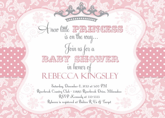 Pink And White Princess Baby Shower Invitation Templates