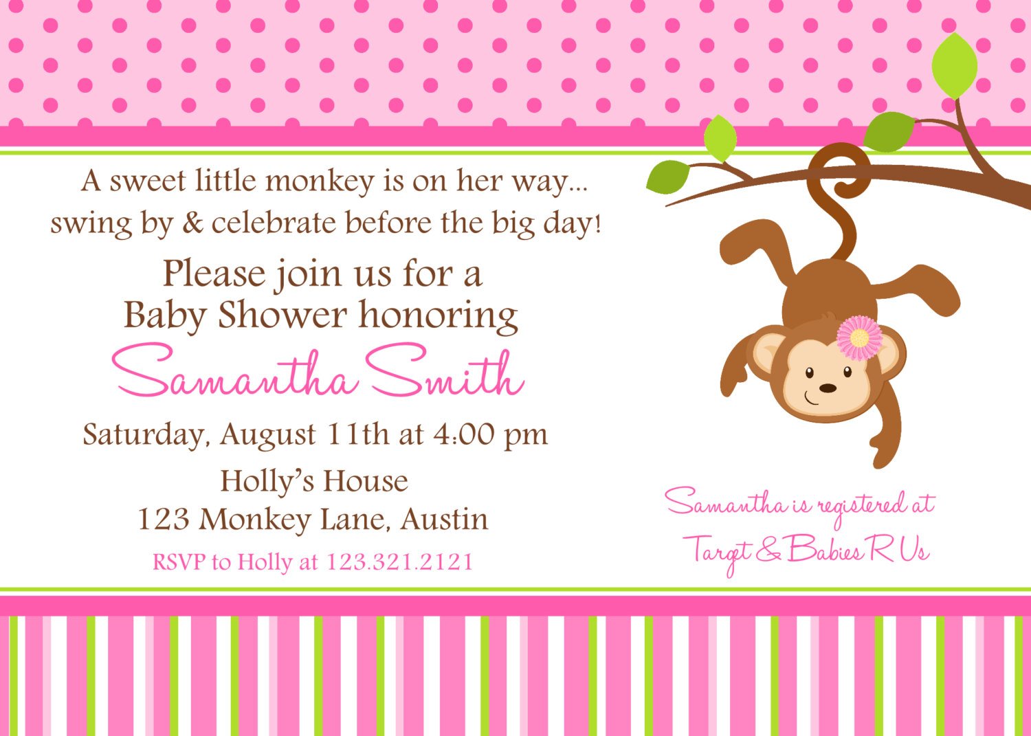 Pink Monkey Baby Shower Invitation Ideas For Baby Girls