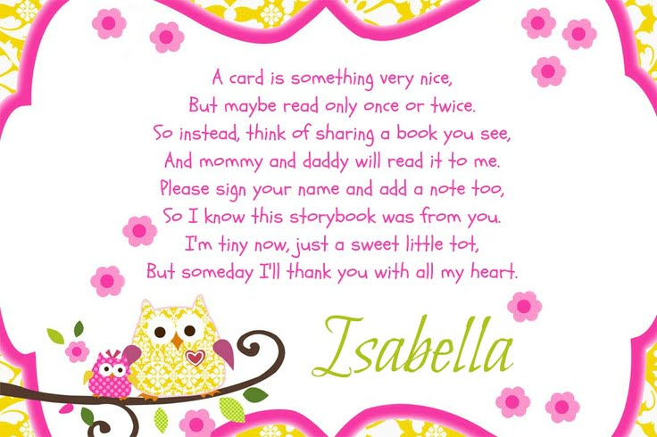 Pink Owl Baby Shower Card Messages