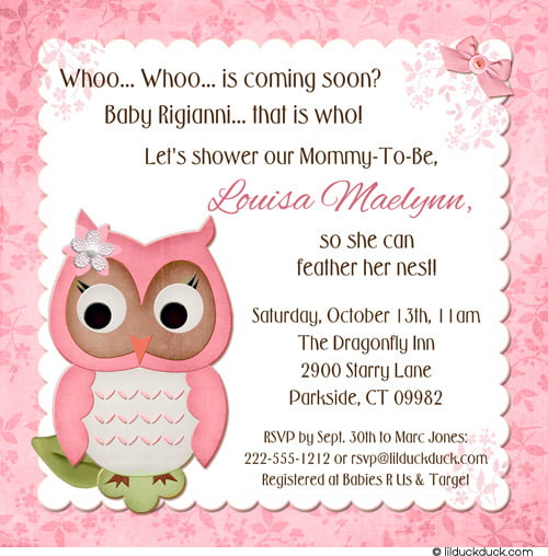 Pink Owl Baby Shower Thank You Card