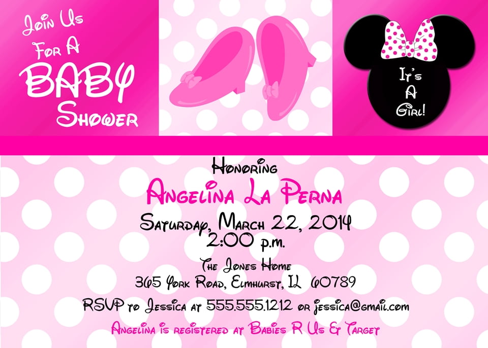Pink Polkadot Minnie Mouse Baby Shower Invitations
