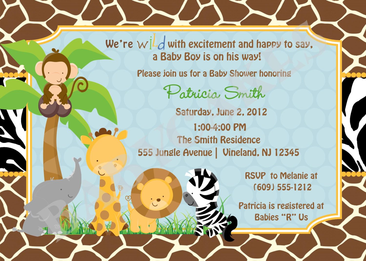 Safari Jungle Animal Baby Shower Invitation