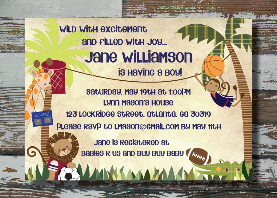 Sport Animal Safari Baby Shower Invitation Templates