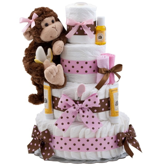 Adorable Pink Monkey Baby Shower Cakes