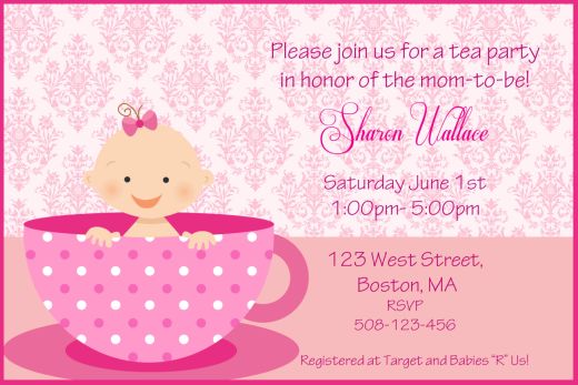 Baby Pink Tea Party Baby Shower Invitation Templates