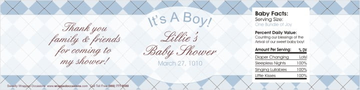 Baby Shower Blue And Brown Water Bottle Labels For Boys