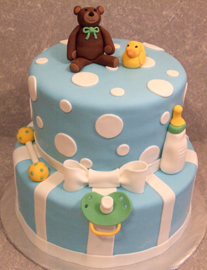 Bear And Rubber Ducky Themed For Boy Baby Shower Cake