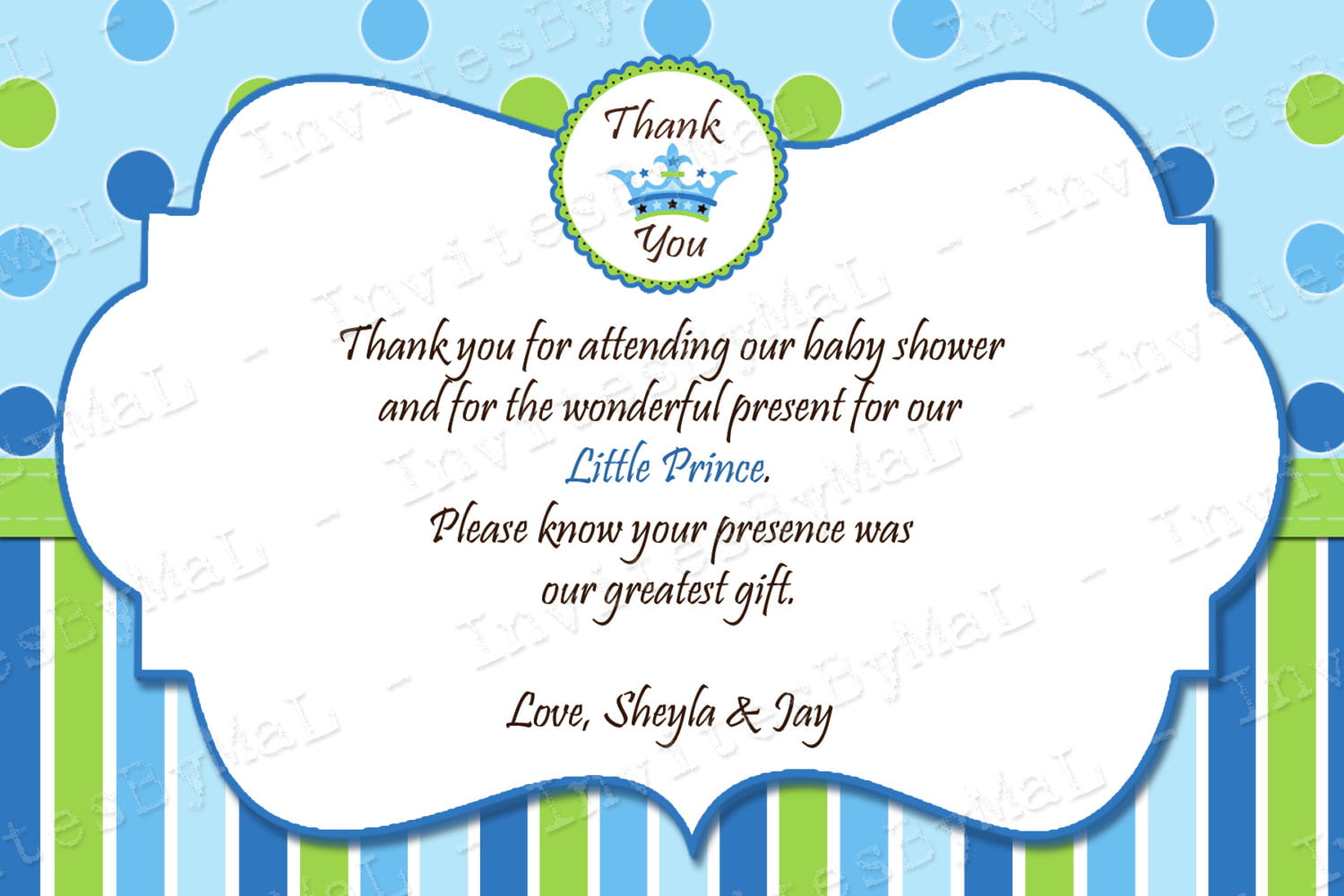 Blue And Green Thank You Note For Baby Shower