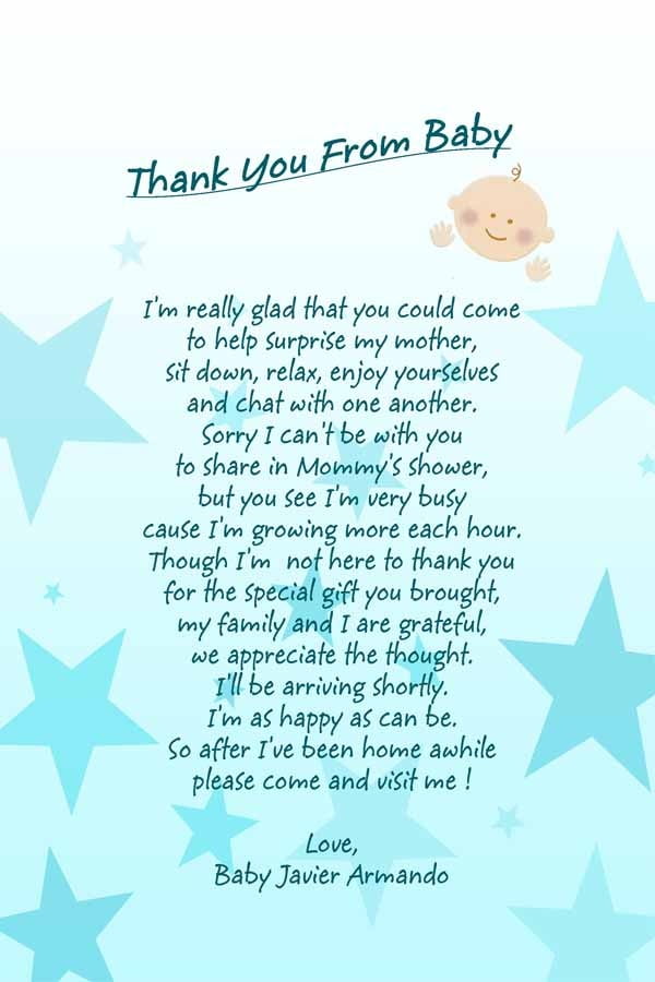 Blue Baby Shower Thankyou Poems Wording Ideas