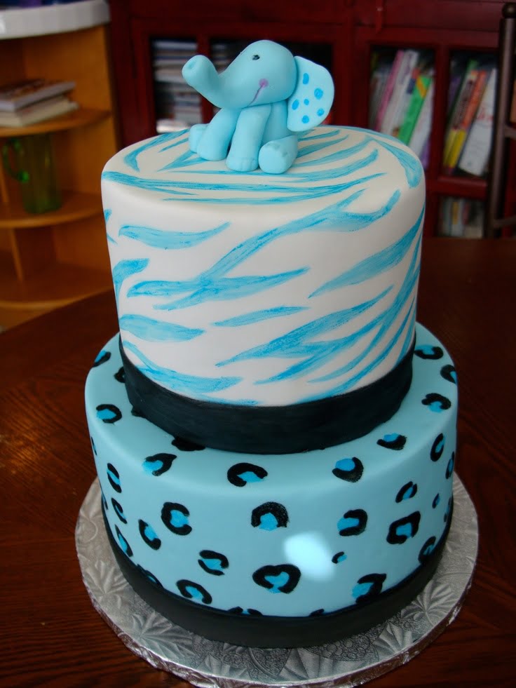 Blue Elephant Design For Boys Baby Shower Cake