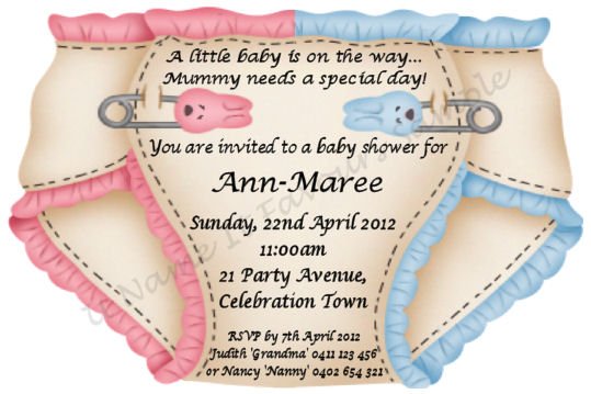 Diapers Pink And Blue Twin Baby Shower Invitation Template