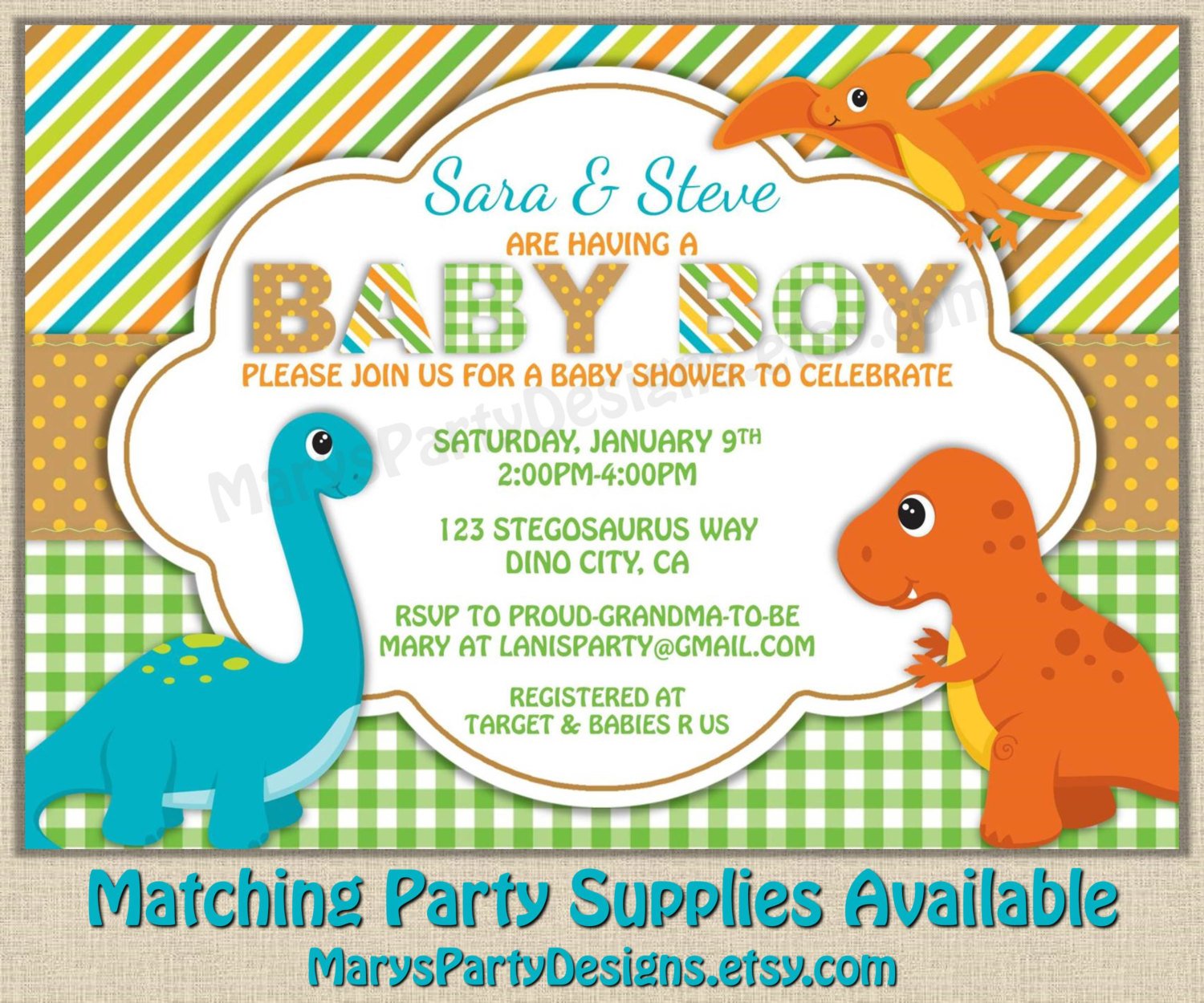 Dinosaur Themed Baby Shower Invitation Templates