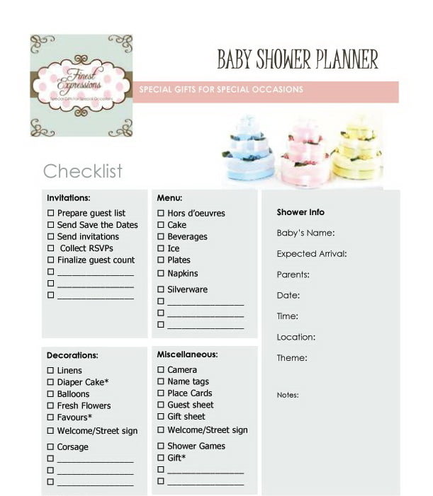 Free Plan baby shower Checklist