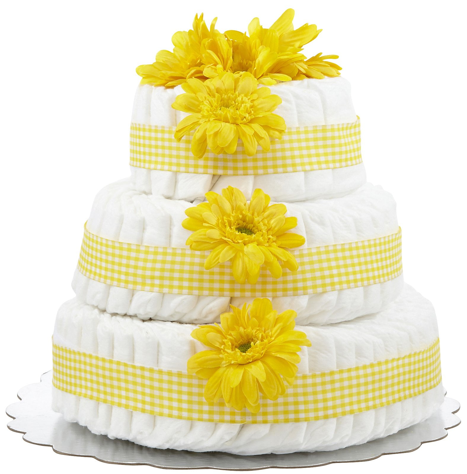 Gender Neutral Floral Yellow Baby Shower Diapers Cake