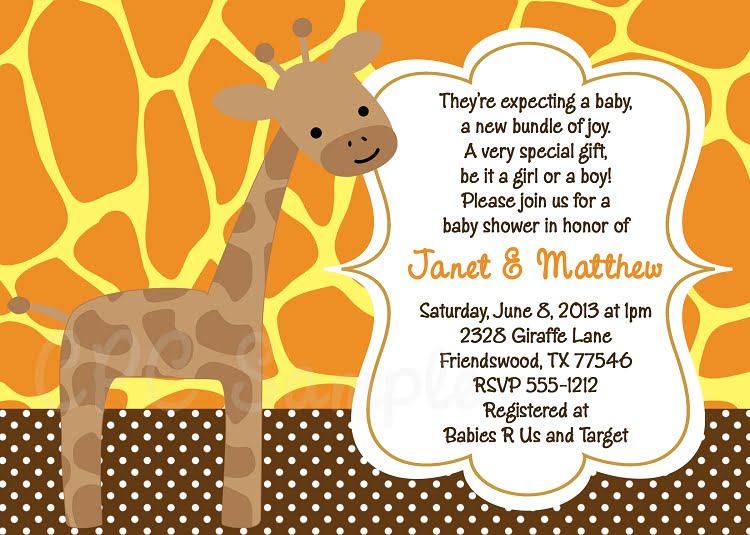 Gender Neutral Giraffe Baby Shower Invitation Templates