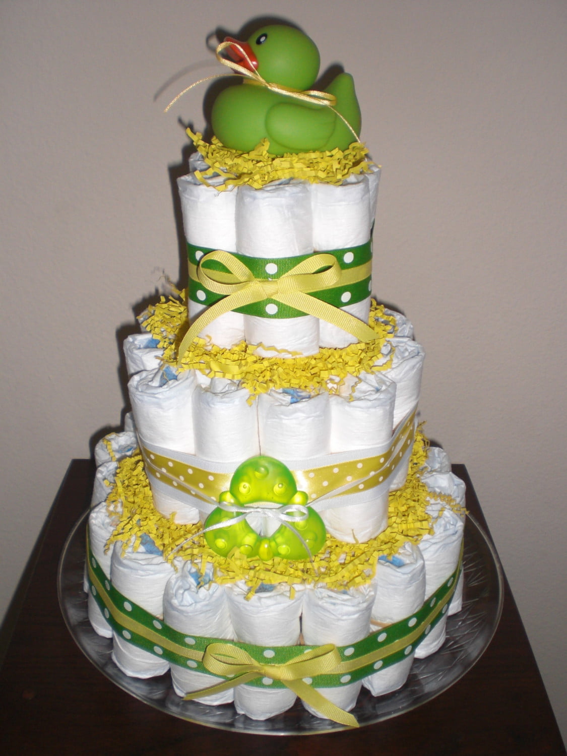 Gender Neutral Green Duck Baby Shower Diapers Cake