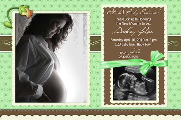 Green Personalized Baby Shower Invitations With Photos