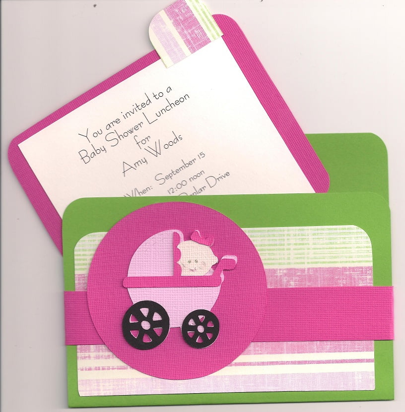 Handmade Pink And Green Baby Shower Invitation Templates