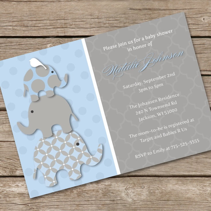 Homemade Blue Elephant Baby Shower Invitations Printable