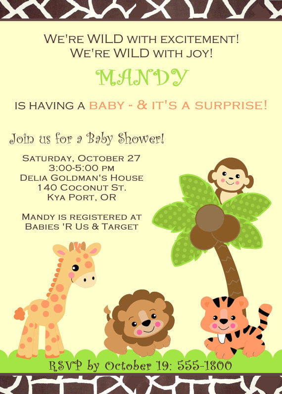 Jungle Animal Baby Shower Invitation Templates