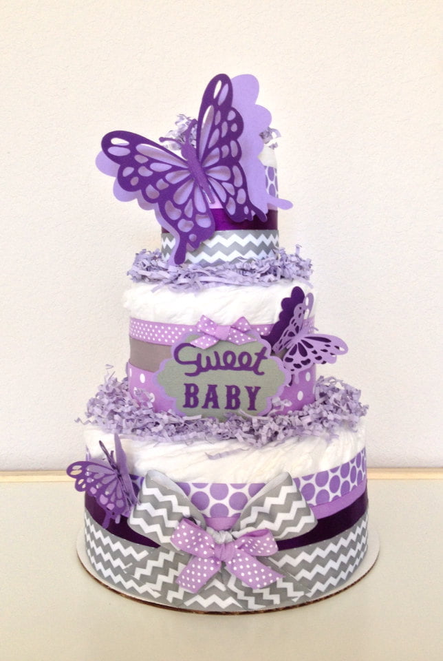 Levender Butterfly Diapers Cake For Baby Shower Centerpieces