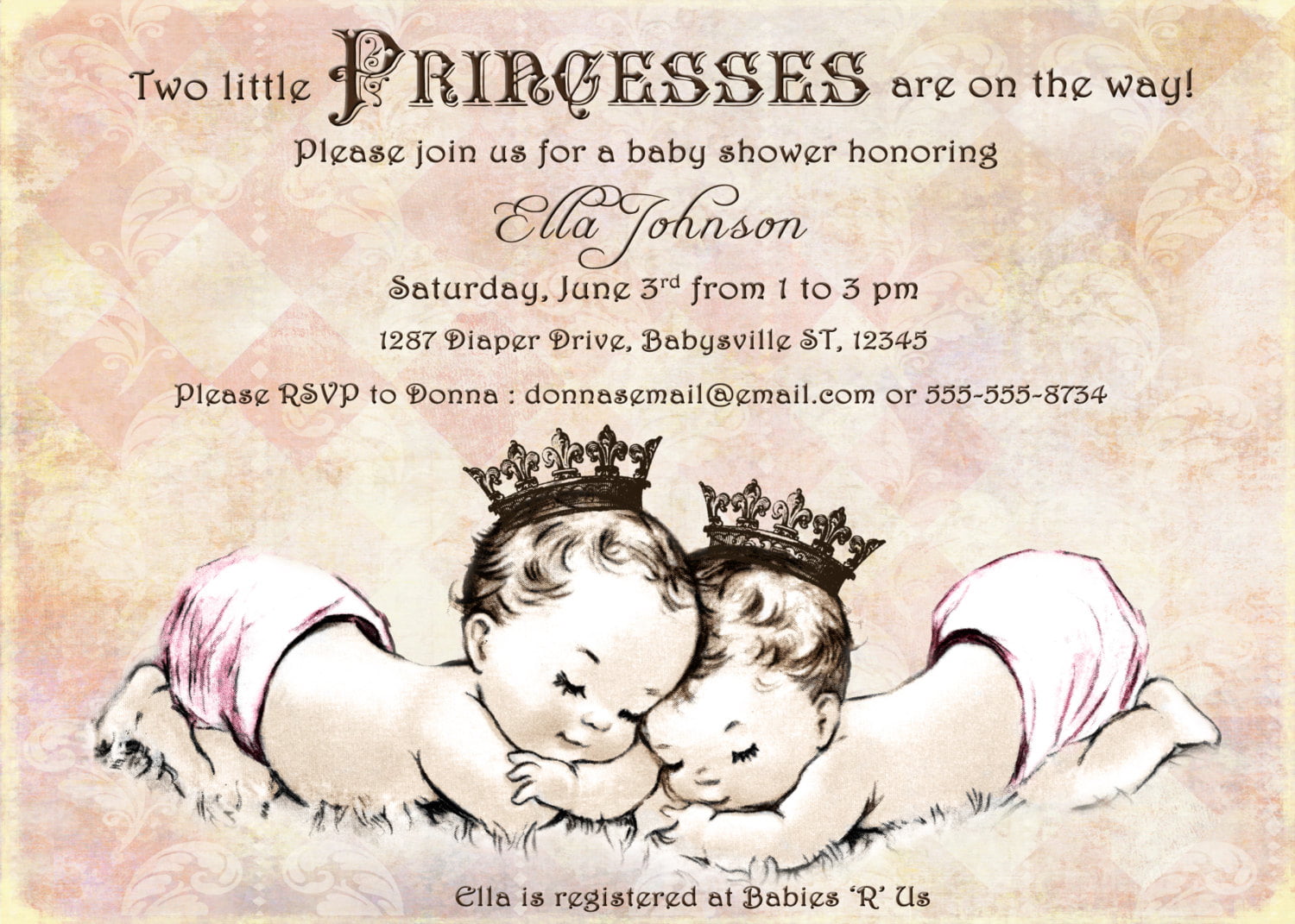 Little Princess Twin Baby Shower Invitation Ideas