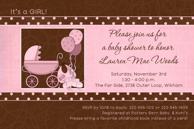 Pink And Brown Baby Shower Invitation Templates