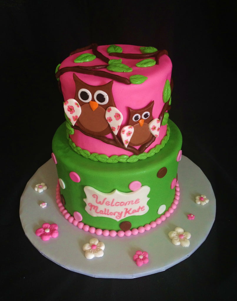Pink And Green Owl Baby Shower Cakes For Girls