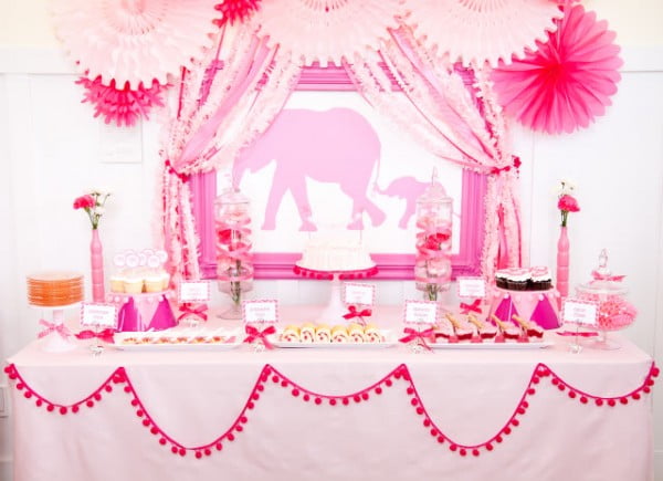 Pink Elephant Girl Baby Shower Decoration