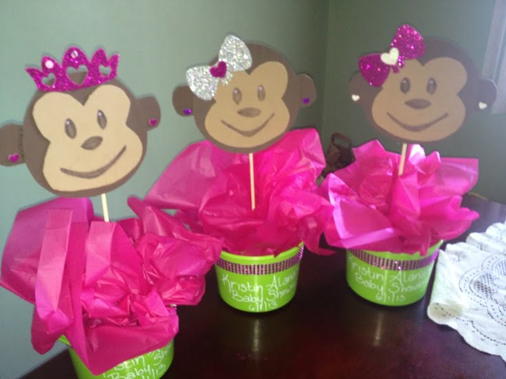 Pink Monkey Baby Shower Centerpieces