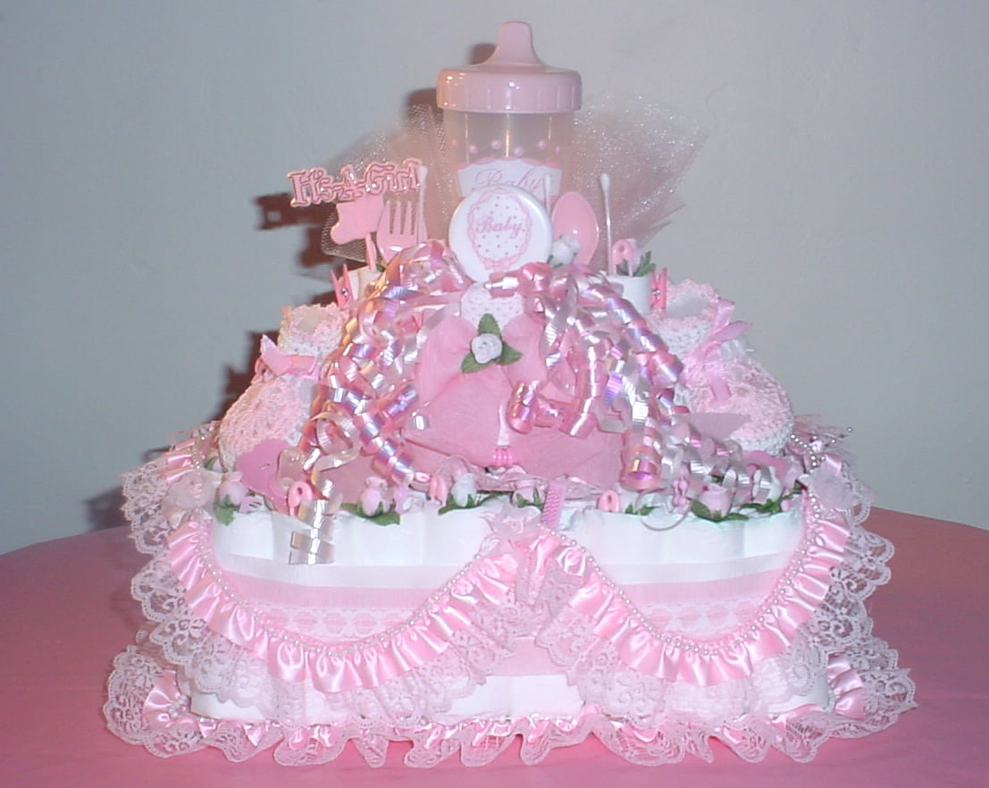 Pink Princess Baby Shower Diaper Cakes For Girl