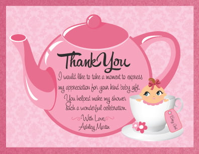 Pink Tea Party  Baby Shower Thank You Card Wording