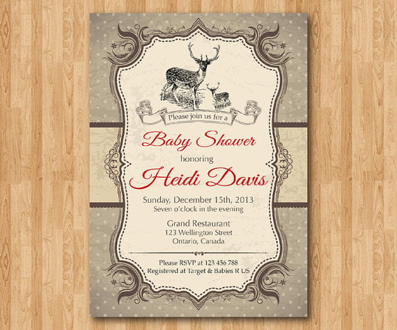 Rustic Vintage Woodland Baby Shower Invitation Template