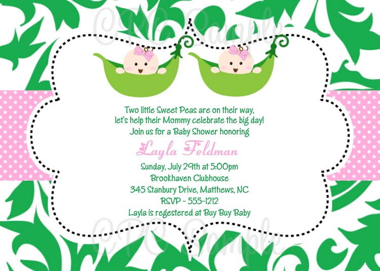 Twin Pea In The Pod Baby Shower Invitation For Girls
