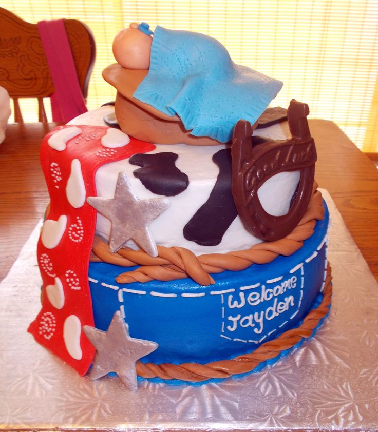 Western Cowboy Baby Shower Cake Design