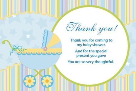 Blue Baby Carriage Baby Shower Thank You Cards