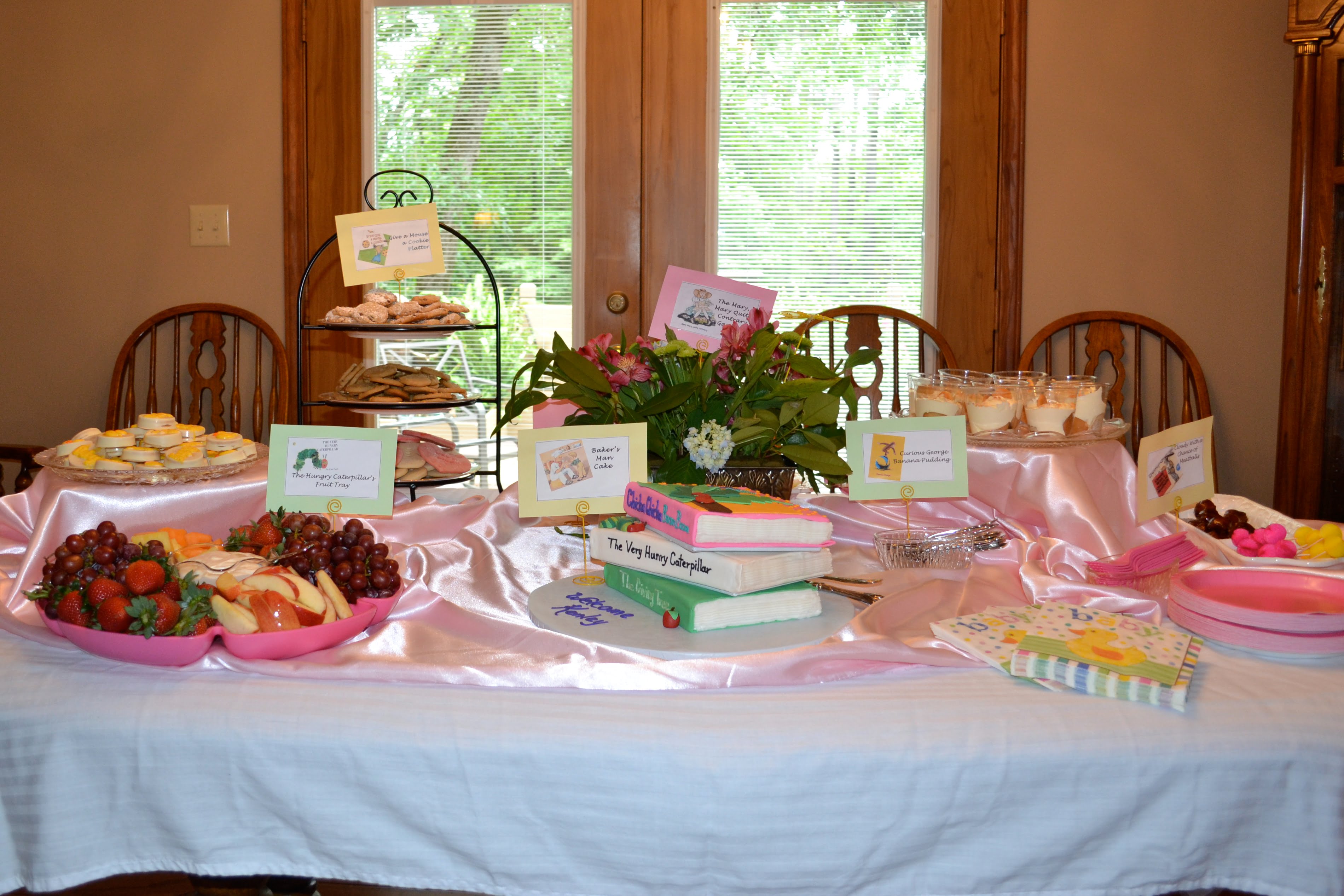 Displaying Books at Baby Shower Food Table