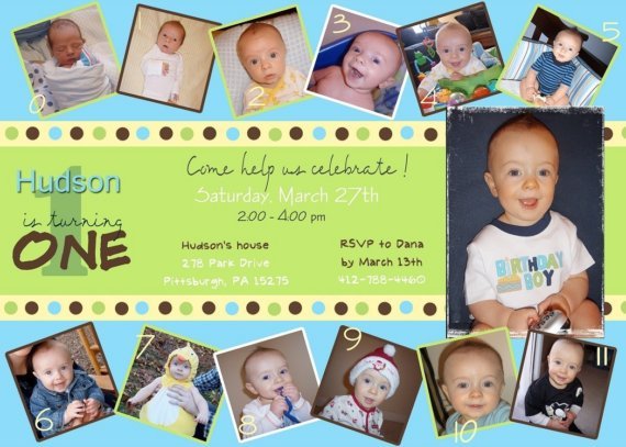 Free Printable Baby Boy 1st Birthday Invitation Custm Photo