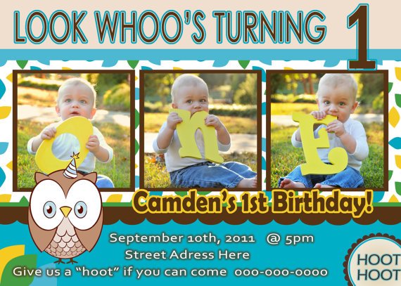 Owl Baby Boy 1st Birthday Invitation Templates