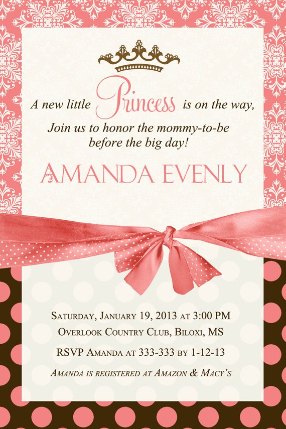 Pink And Brown Princess Baby Shower Invitation