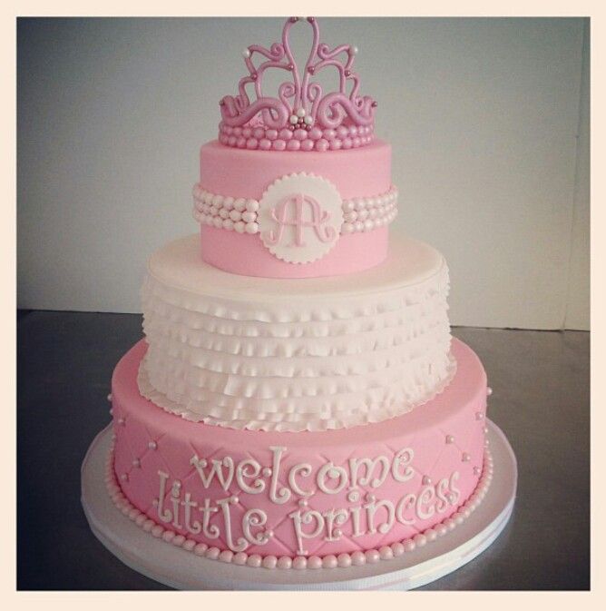 Pink And White Princess Theme Baby Shower Cake Decoration