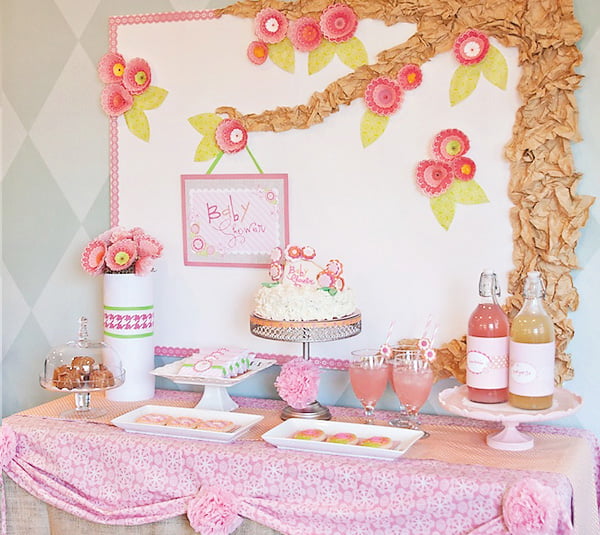 Pretty Pink Flower Themed Baby Shower Decoration Ideas