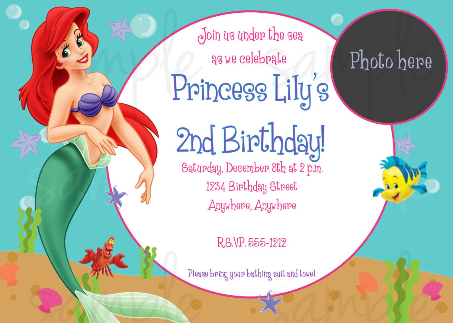The Little Mermaid Birthday Invitation Templates